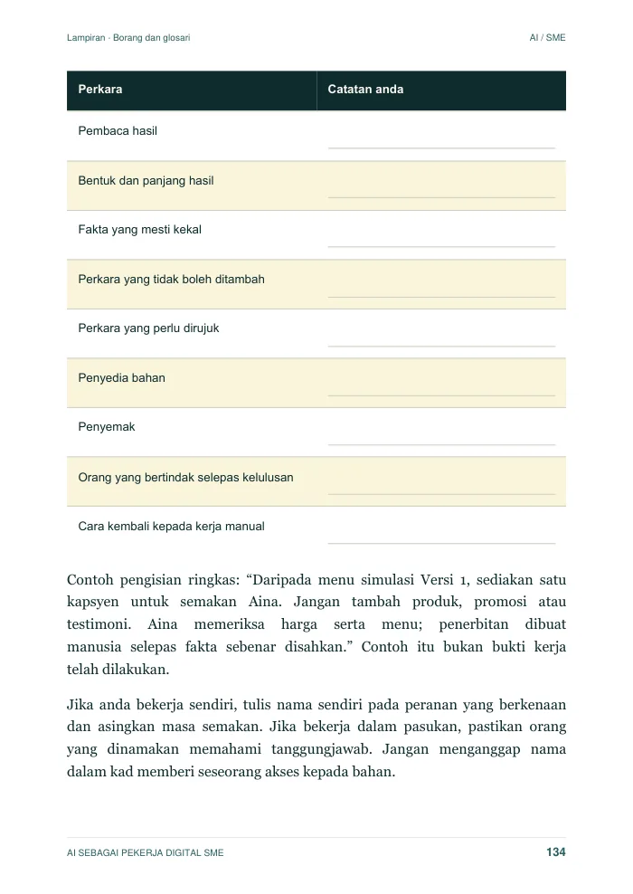 Worksheet dengan ruang untuk isi.